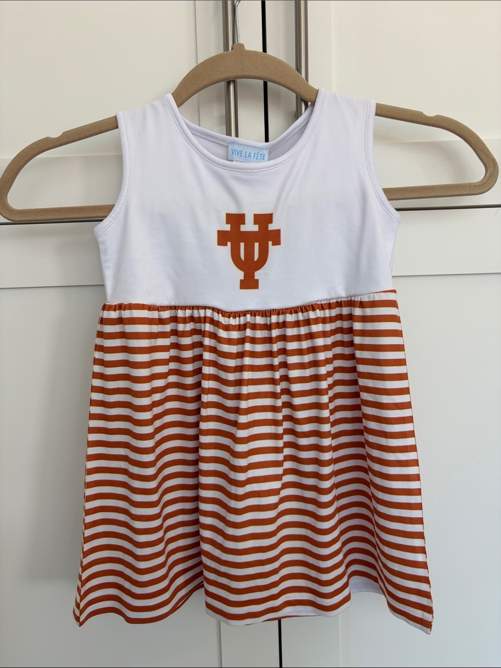 Vive La Fête collegiate White & Rust Striped Girls Tank Dress